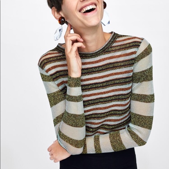 Zara Metallic Thread Striped Sweater 